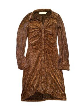 ASTR The Label Copper Metallic Button-Up Ruched Shirt Dress Size S